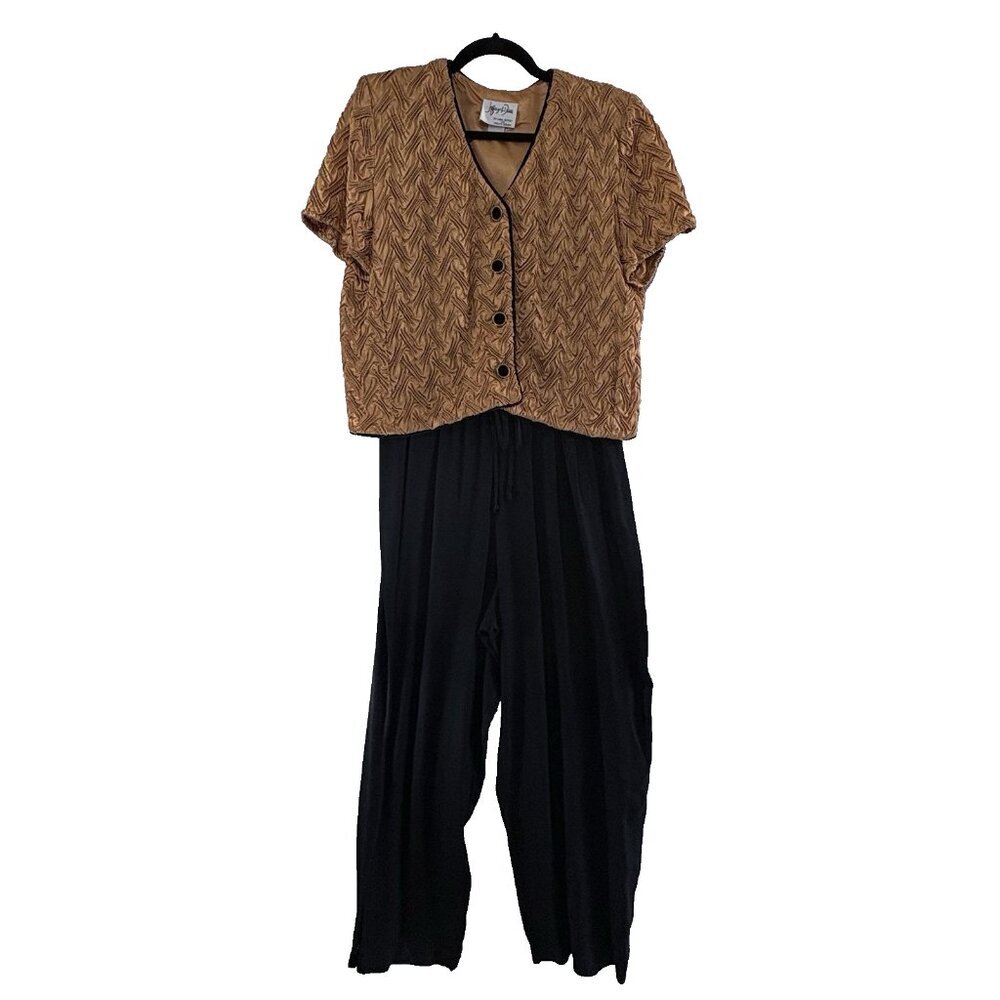Vtg JEFFREY DARA Women Jumpsuit Sz 14 Black Gold Jacket Modern Casual Chic 4a-5
